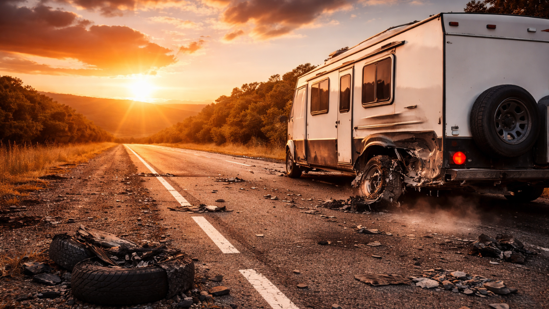 Caravan Tyre Blowout and Damage