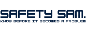 Logo of Safety Sam with tagline 'Know before it becomes a problem' on a white background