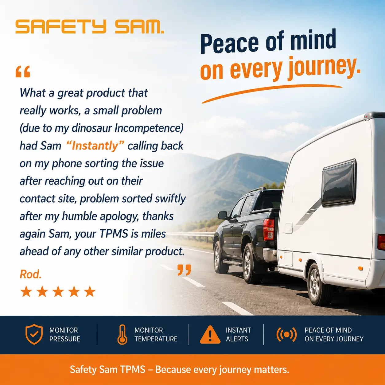 Tyre Pressure Monitoring System (TPMS) for Caravans, Trailers & 4WD - Safety Sam | Tyre Pressure Monitoring System