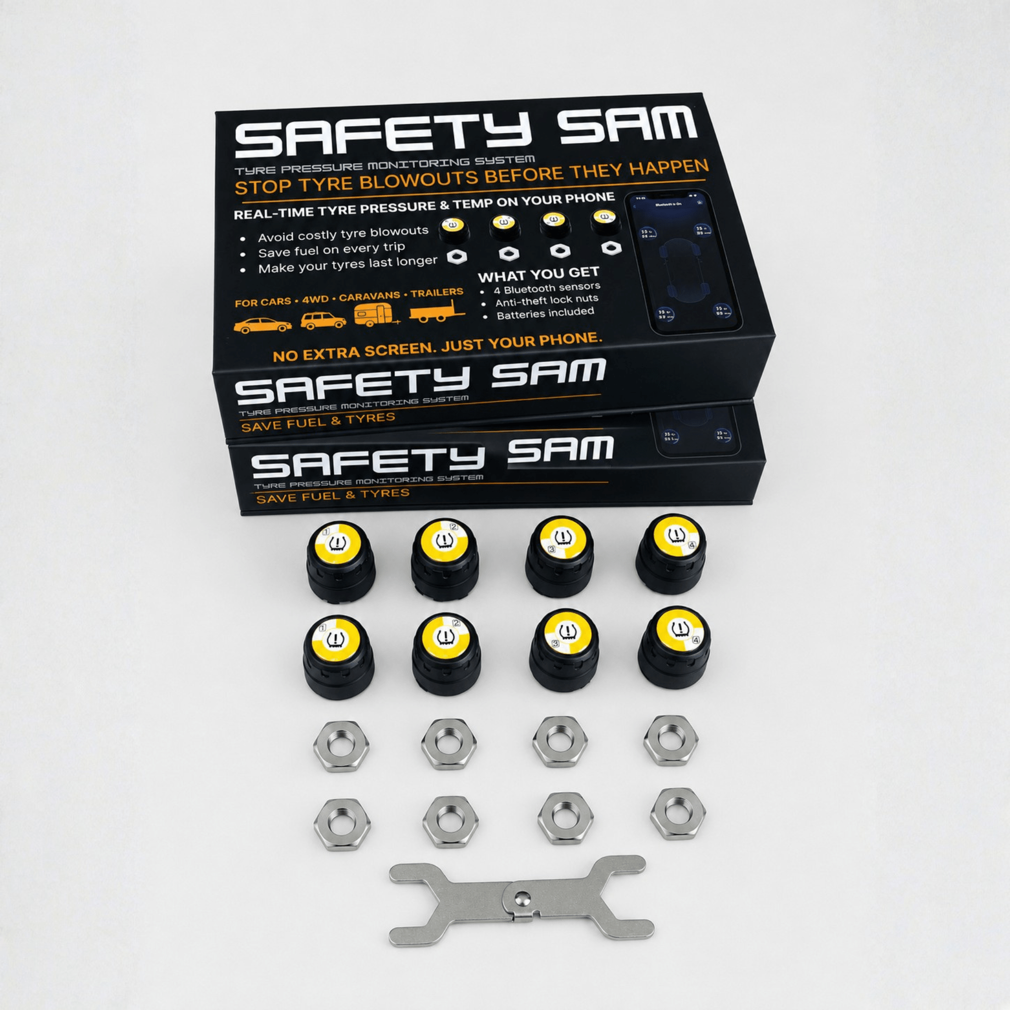 Tyre Pressure Monitoring System (TPMS) for Caravans, Trailers & 4WD - Safety Sam | Tyre Pressure Monitoring System